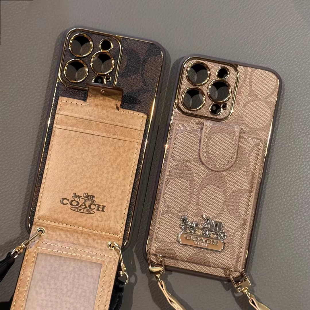 Electroplated Crossbody Flip Card Holder Carriage Metal Mark Case