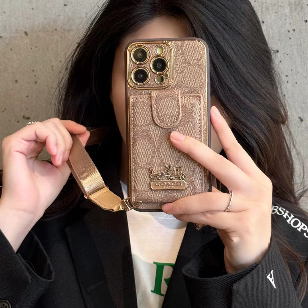 Electroplated Crossbody Flip Card Holder Carriage Metal Mark Case
