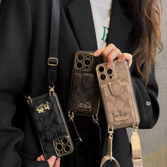 Electroplated Crossbody Flip Card Holder Carriage Metal Mark Case