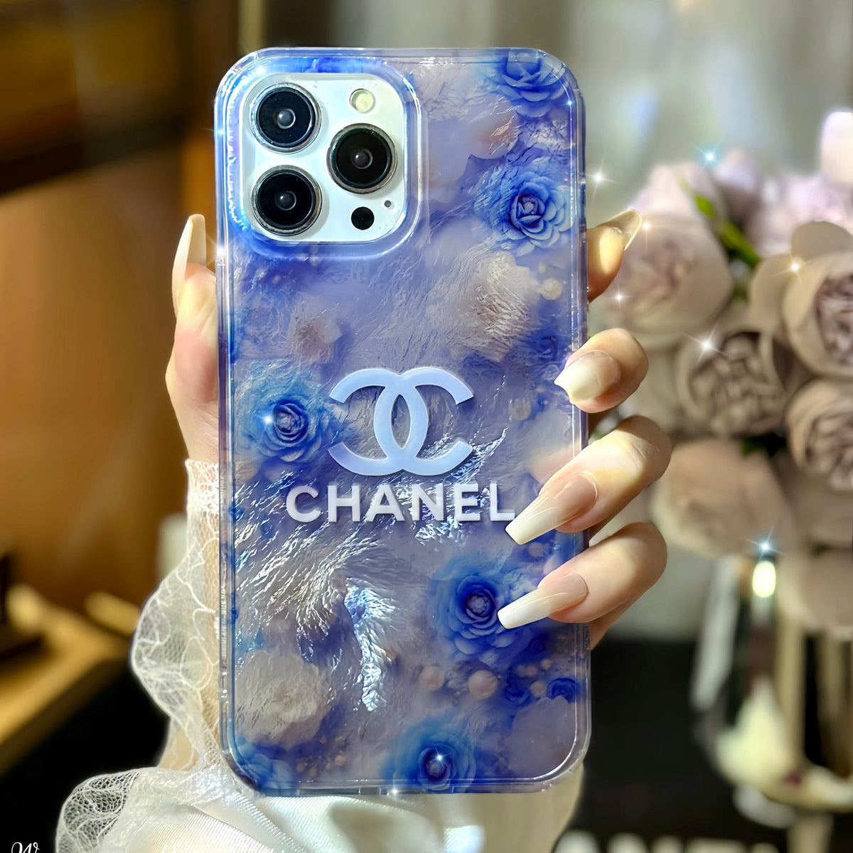 Crystal Clear Double-Sided Laser Rose Embossed Case