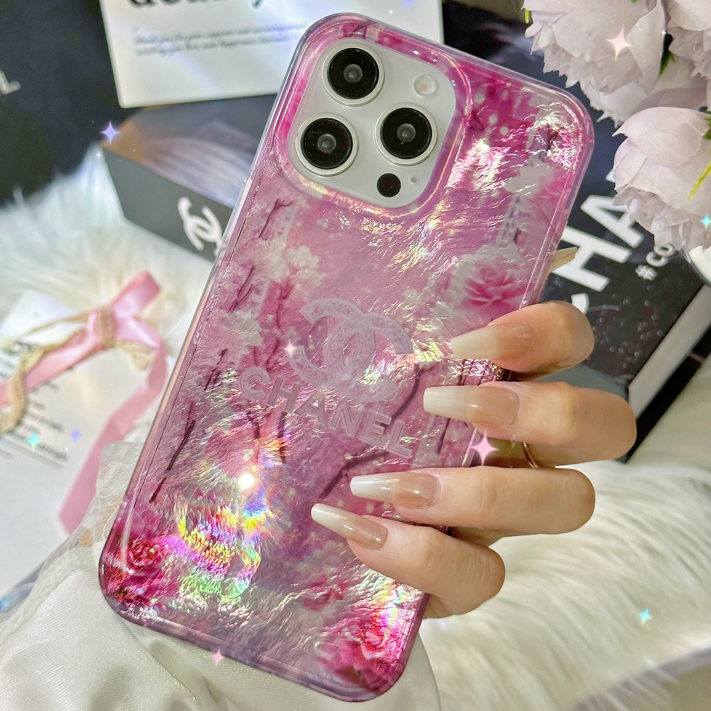 Crystal Clear Double-Sided Laser Rose Embossed Case