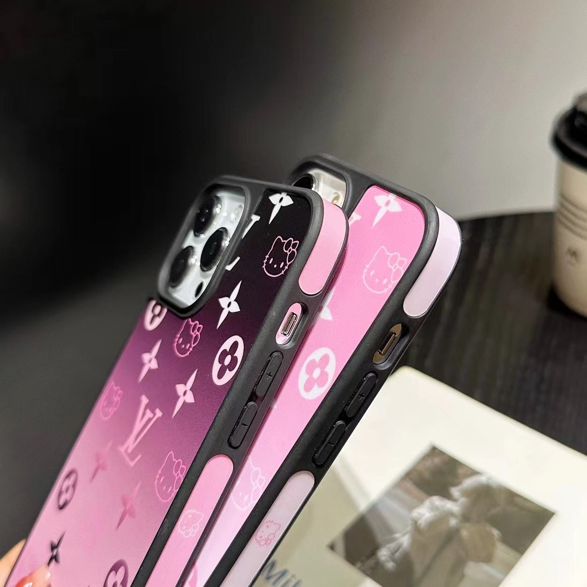 Cute Gradient Color Cartoon Cat Embossed Case