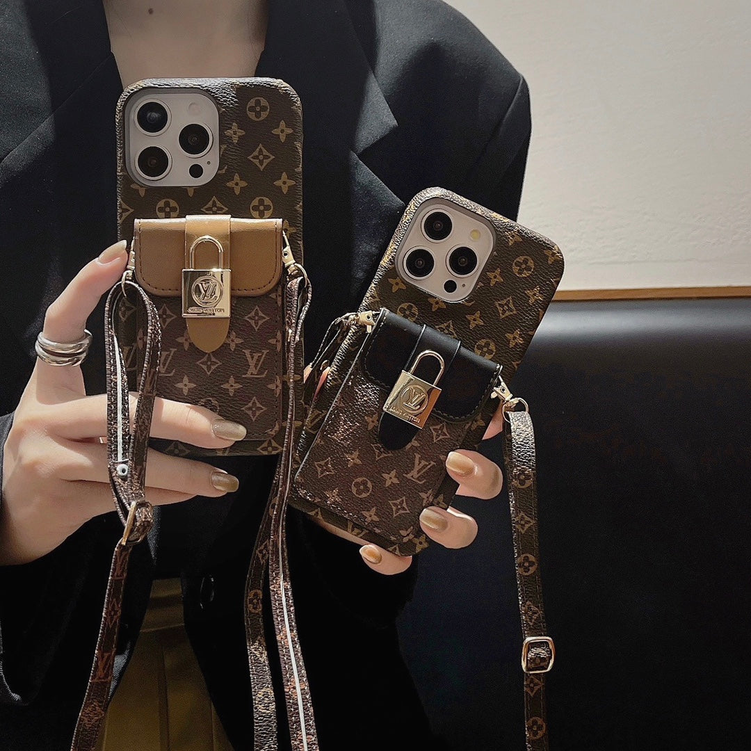 Retro Leather Lock Crossbody Card Holder Case