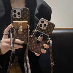 Retro Leather Lock Crossbody Card Holder Case