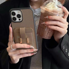 Leather H Metal Card Holder Case