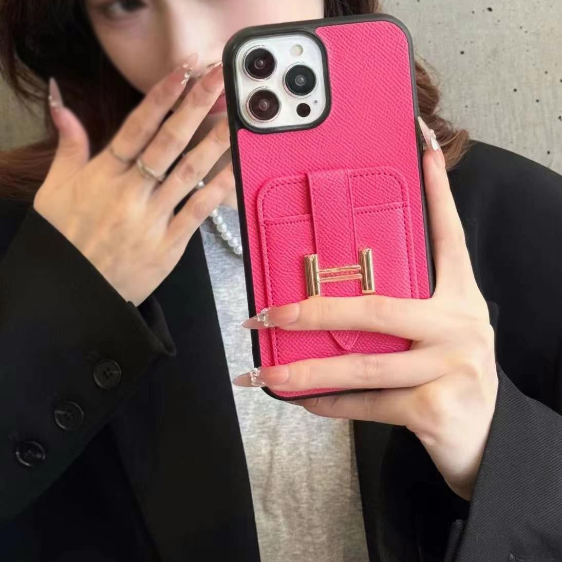 Leather H Metal Card Holder Case