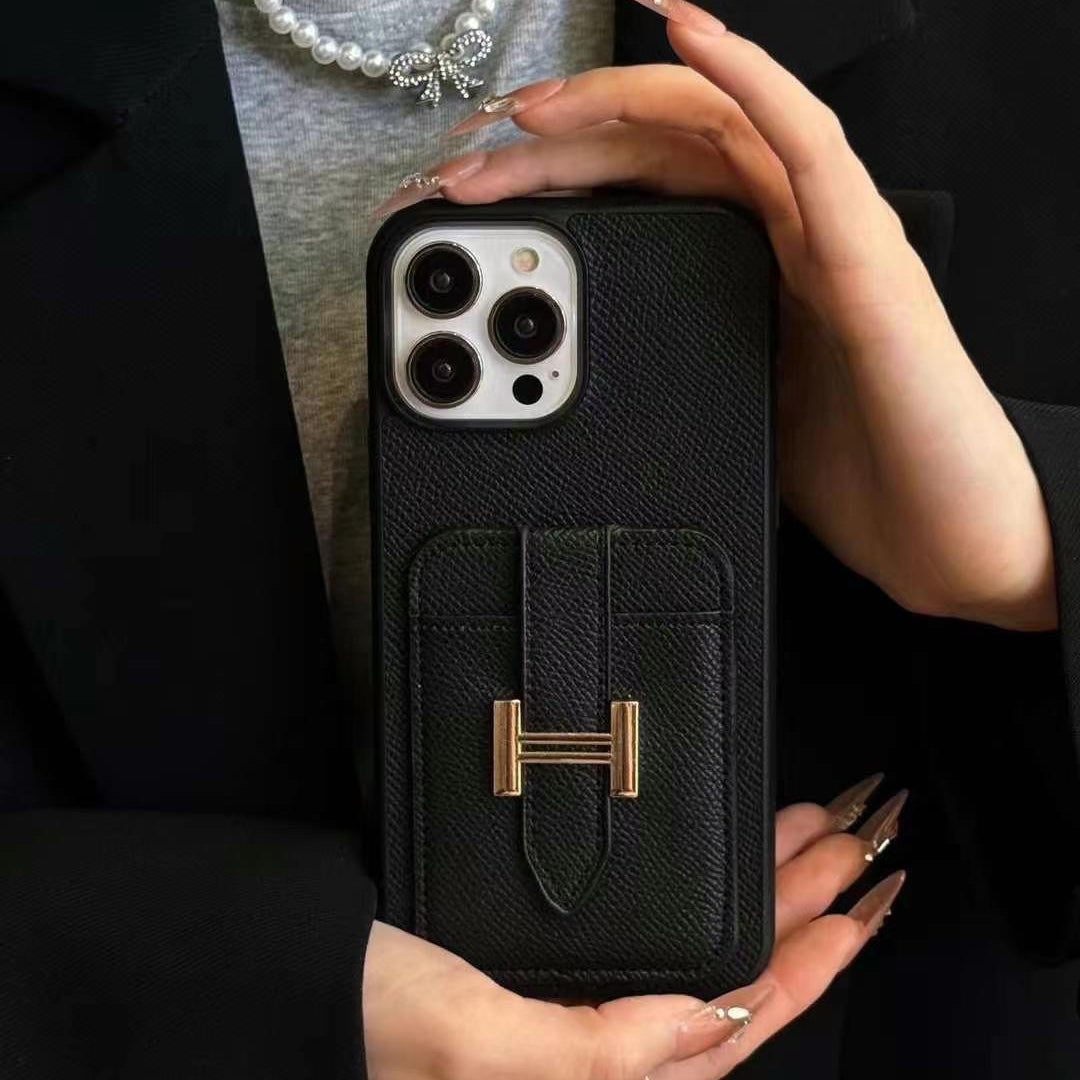 Leather H Metal Card Holder Case