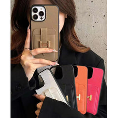 Leather H Metal Card Holder Case