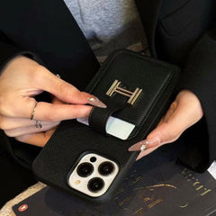Leather H Metal Card Holder Case