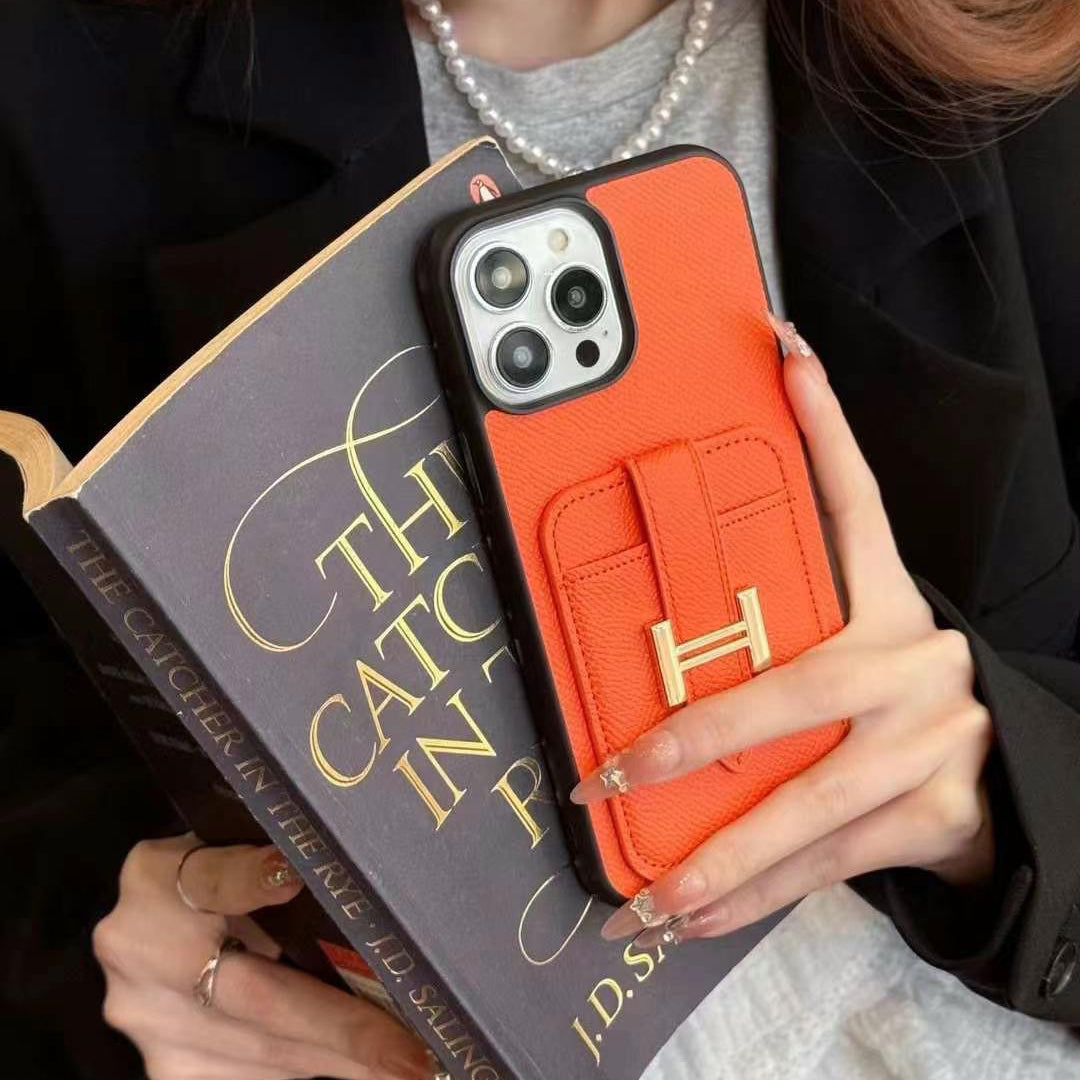 Leather H Metal Card Holder Case