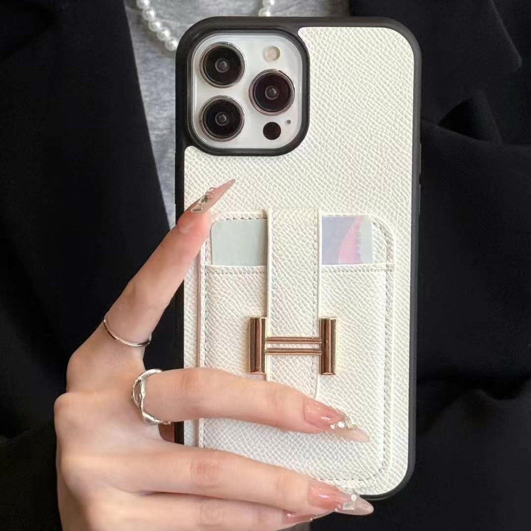 Leather H Metal Card Holder Case