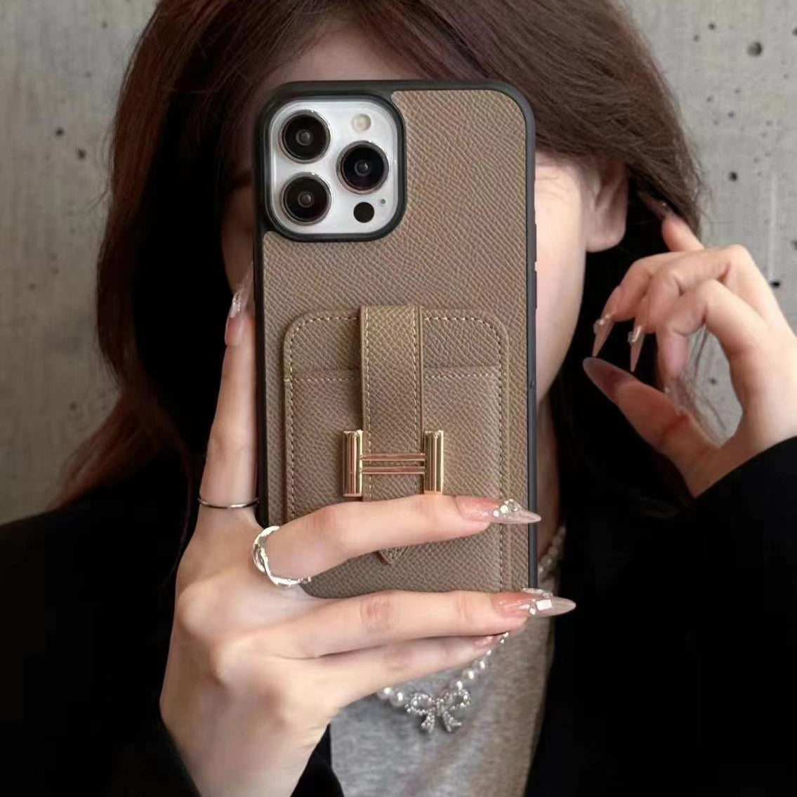 Leather H Metal Card Holder Case