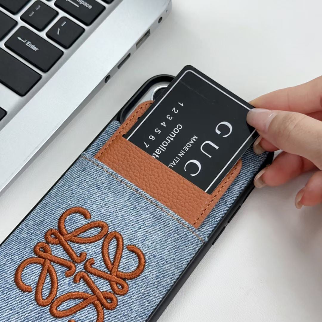 Denim Embroidery Card Holder Case