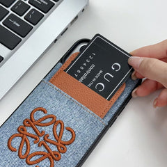 Denim Embroidery Card Holder Case