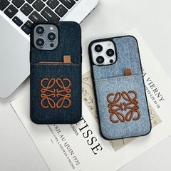 Denim Embroidery Card Holder Case
