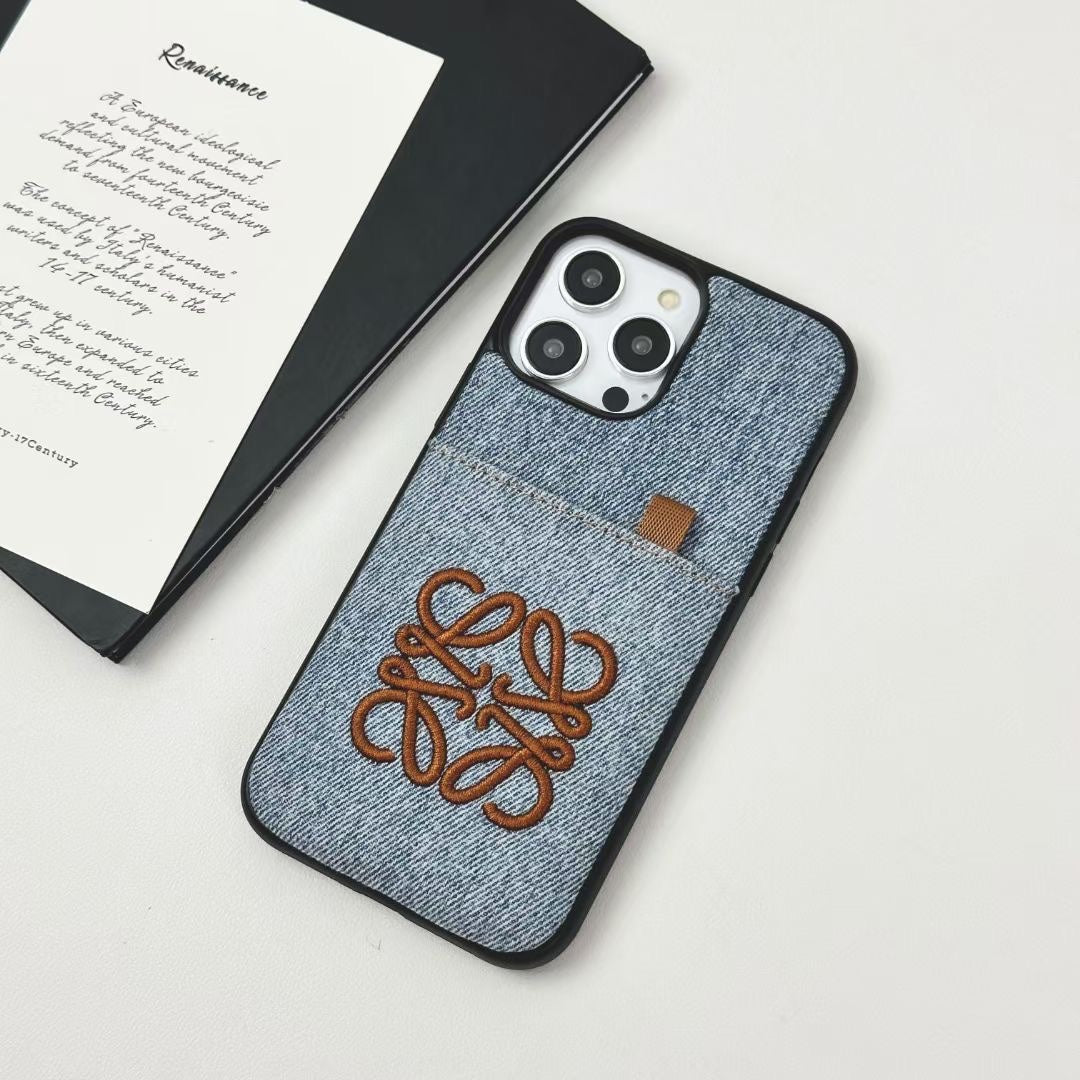 Denim Embroidery Card Holder Case
