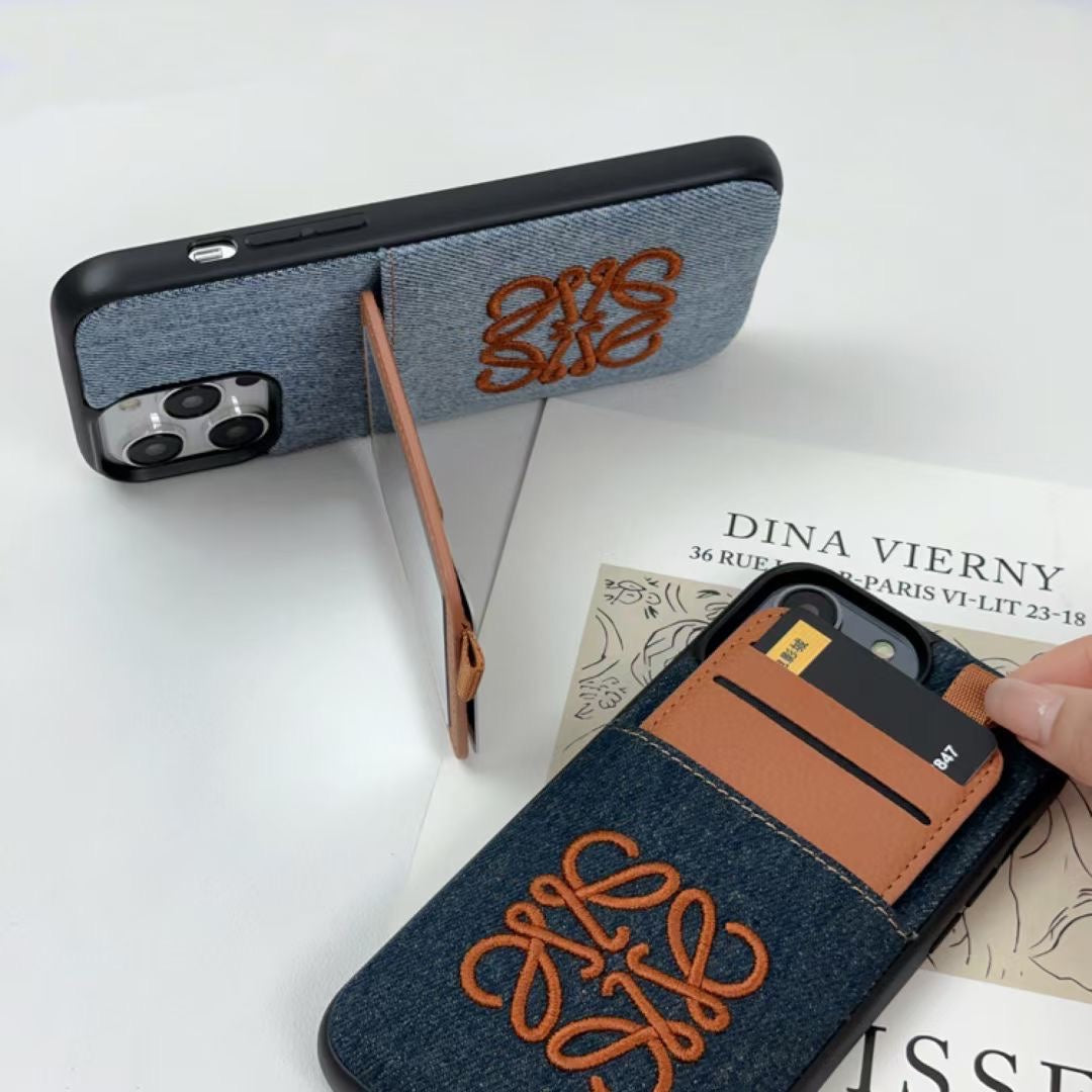 Denim Embroidery Card Holder Case