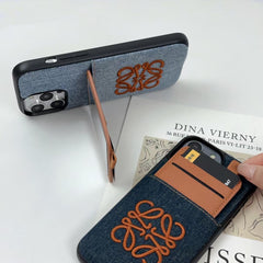 Denim Embroidery Card Holder Case