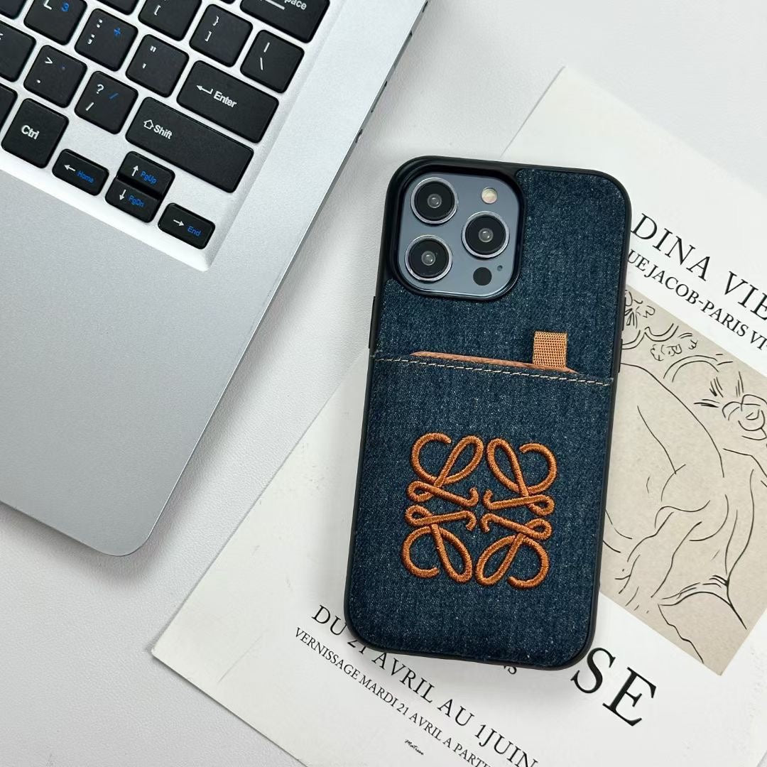 Denim Embroidery Card Holder Case