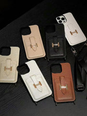 Leather Metal H Card Slot Crossbody Case