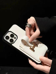 Leather Metal H Card Slot Crossbody Case