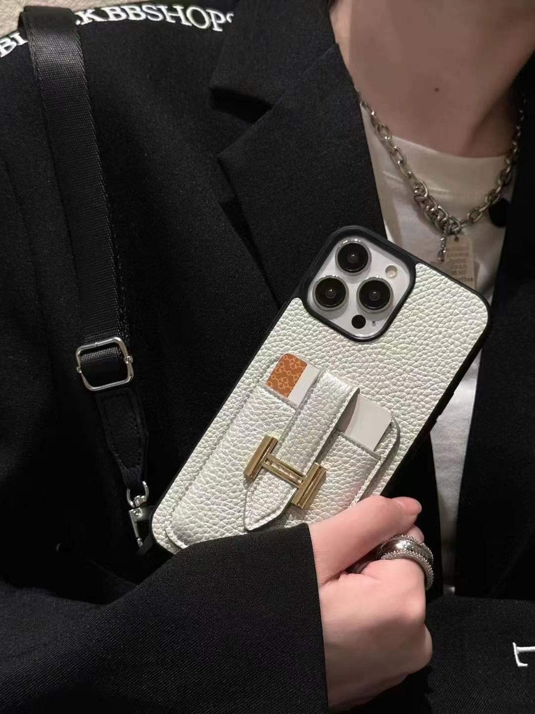 Leather Metal H Card Slot Crossbody Case