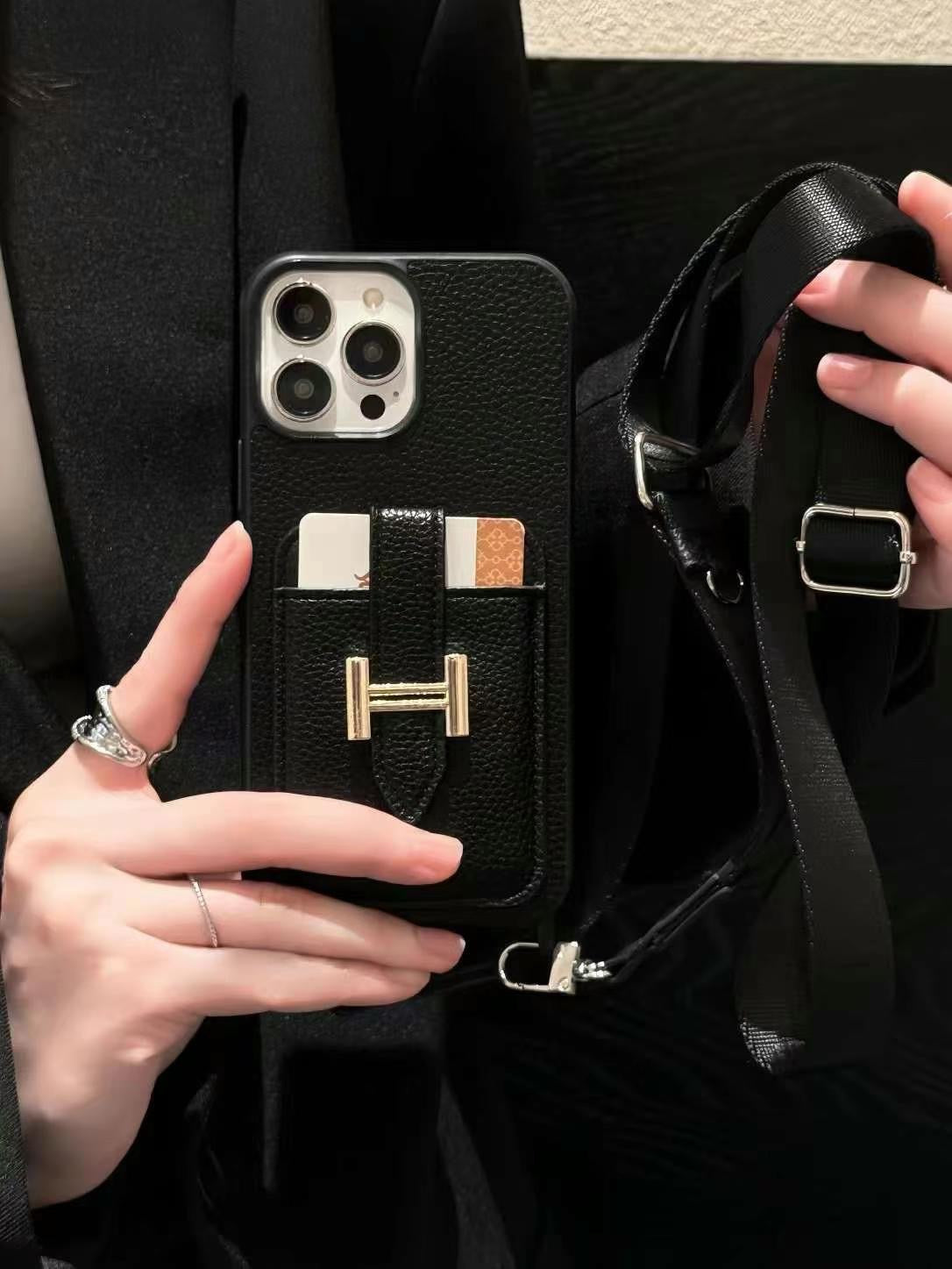 Leather Metal H Card Slot Crossbody Case