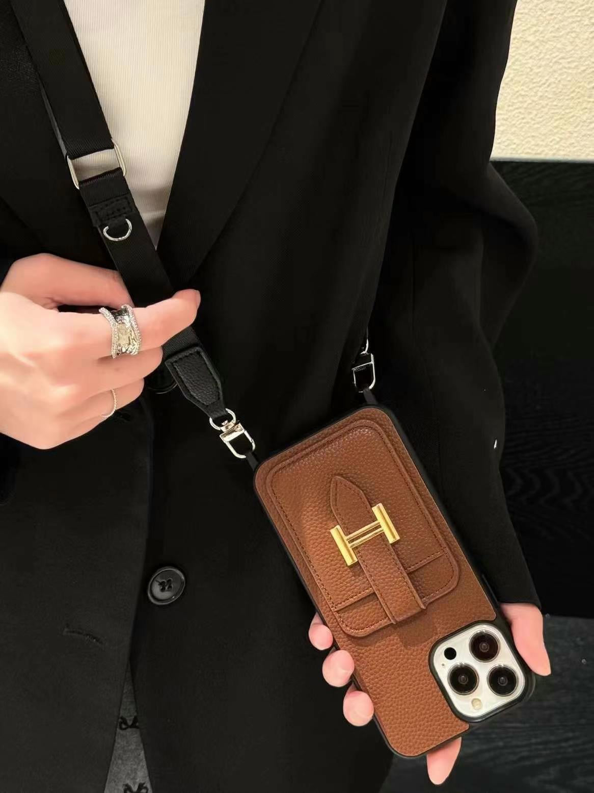 Leather Metal H Card Slot Crossbody Case
