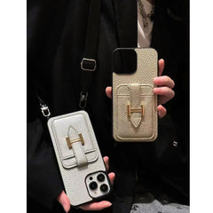Leather Metal H Card Slot Crossbody Case