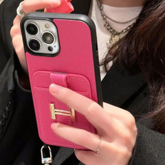 Luxury Leather Metal H Card Slot Crossbody Case