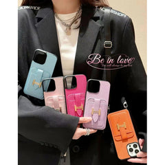 Luxury Leather Metal H Card Slot Crossbody Case