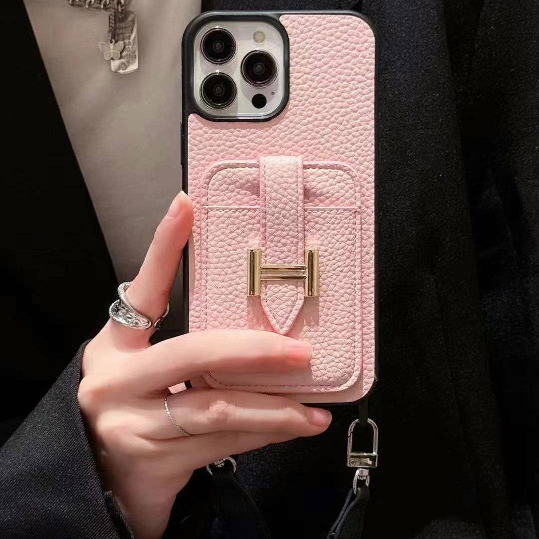 Luxury Leather Metal H Card Slot Crossbody Case