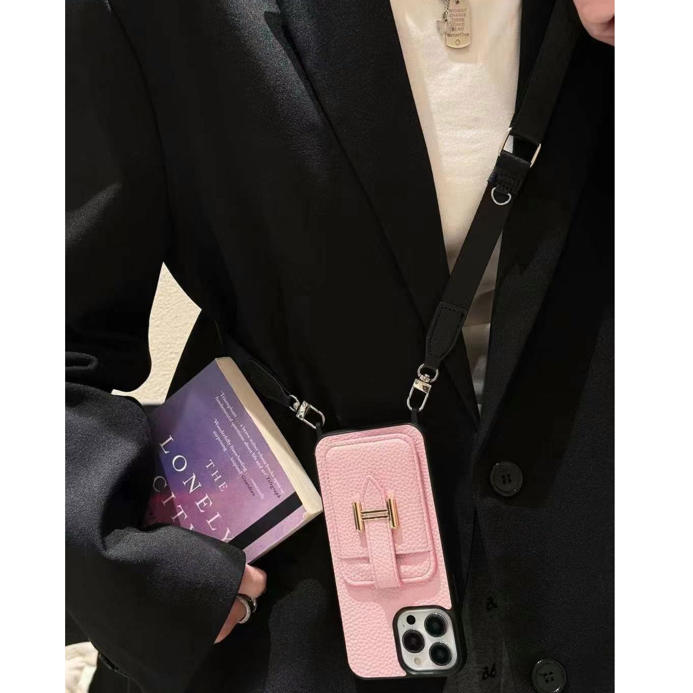 Luxury Leather Metal H Card Slot Crossbody Case