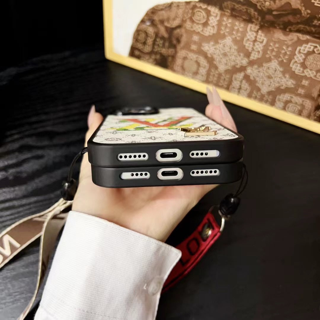Fashion Embossed Leather Hand Strap Case