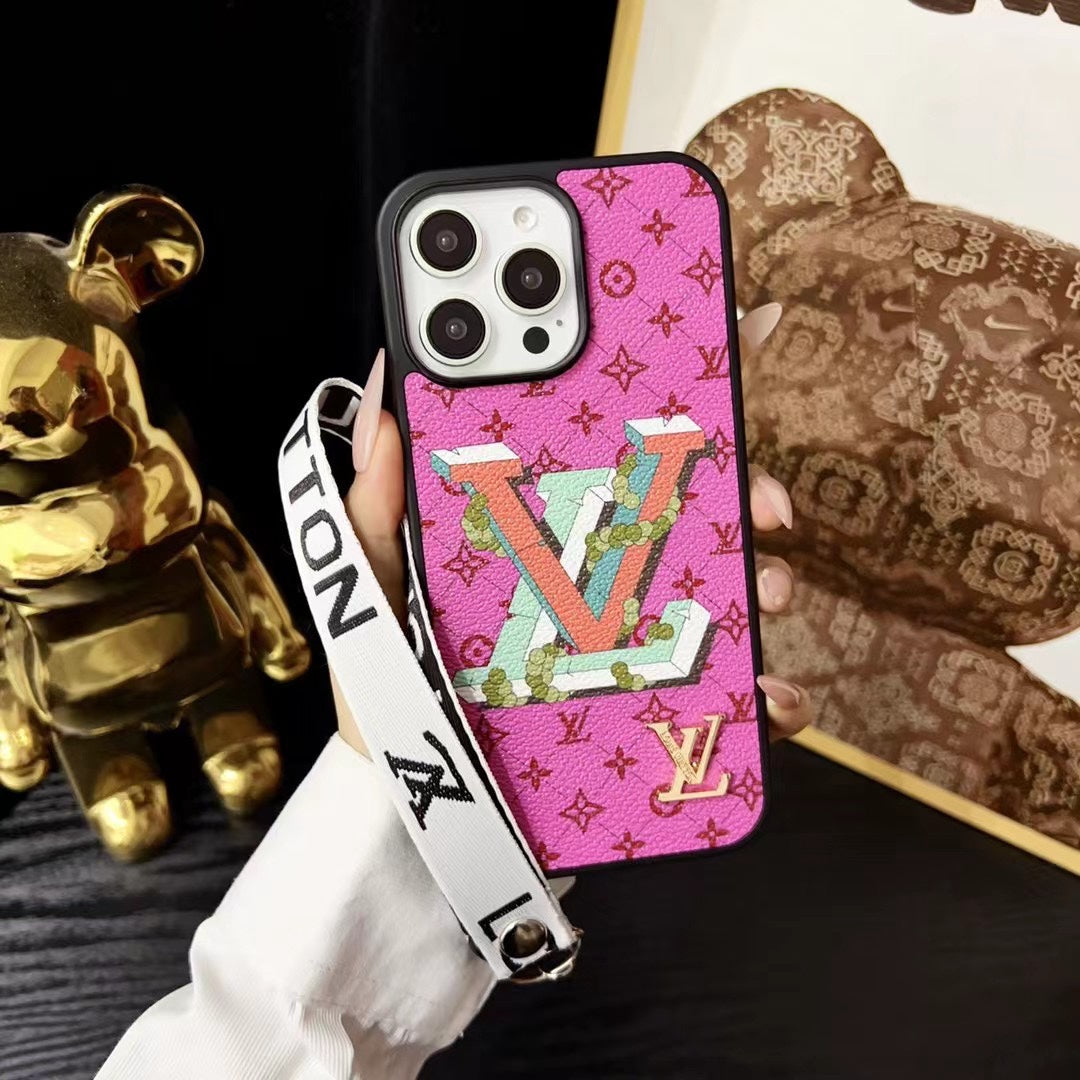 Fashion Embossed Leather Hand Strap Case