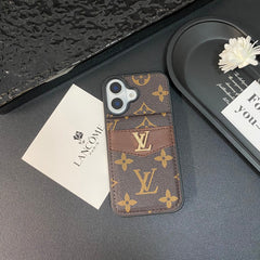 Classic Embossed Golden Logo Leather Card Wallet Case