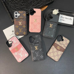 Classic Embossed Golden Logo Leather Card Wallet Case