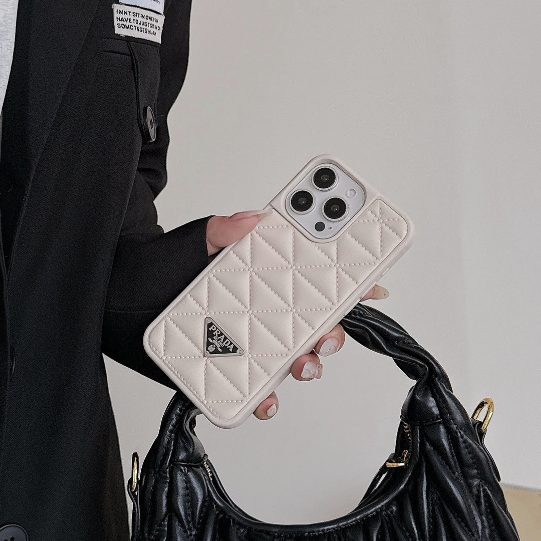 Trendy Triangle Logo Embossed Leather Case