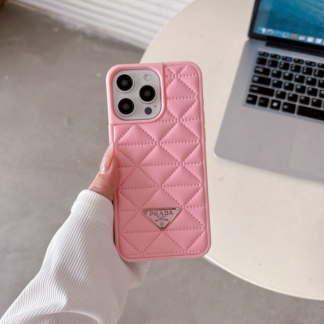Trendy Triangle Logo Embossed Leather Case