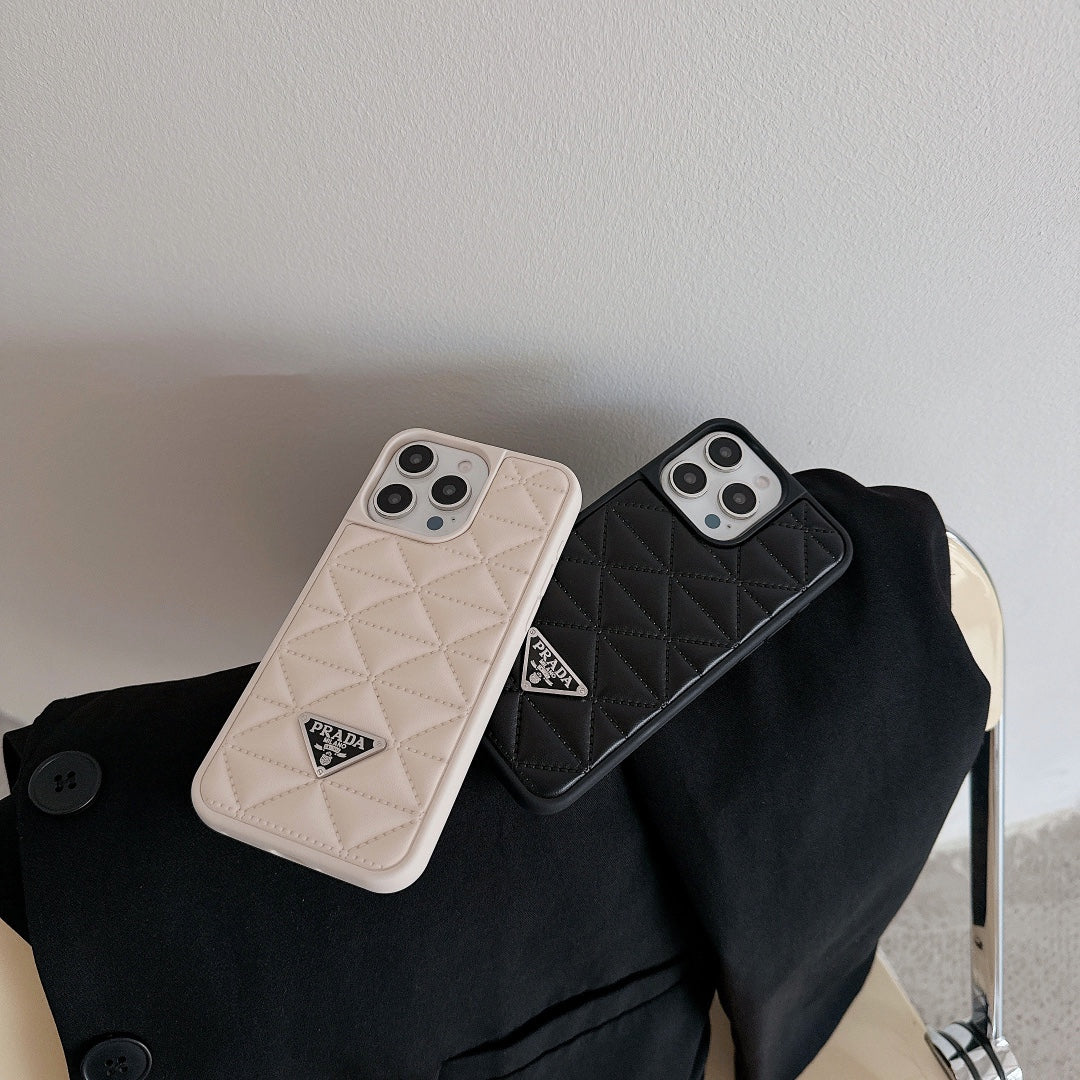 Trendy Triangle Logo Embossed Leather Case