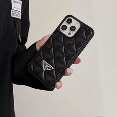 Trendy Triangle Logo Embossed Leather Case