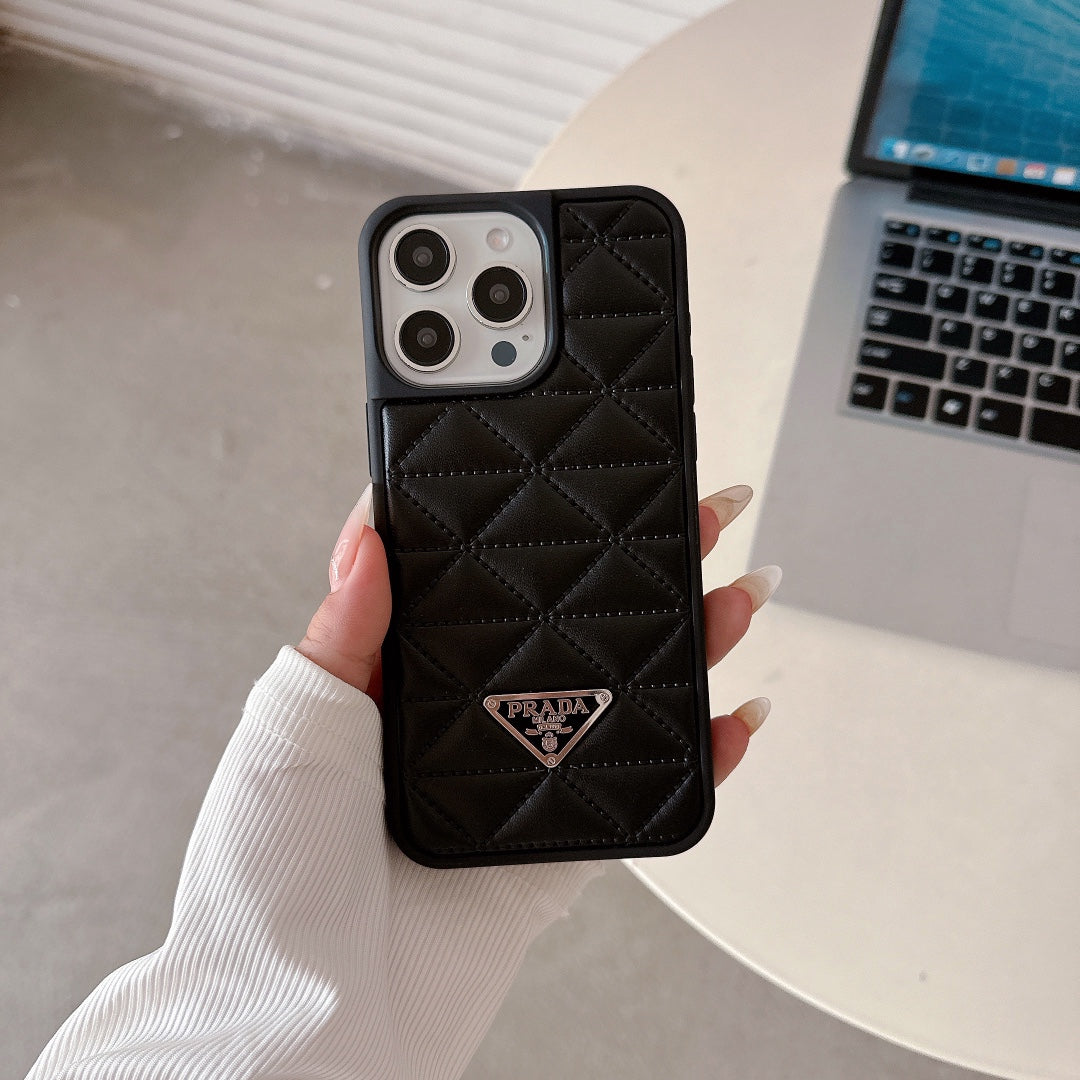 Trendy Triangle Logo Embossed Leather Case