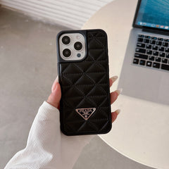 Trendy Triangle Logo Embossed Leather Case