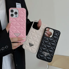 Trendy Triangle Logo Embossed Leather Case