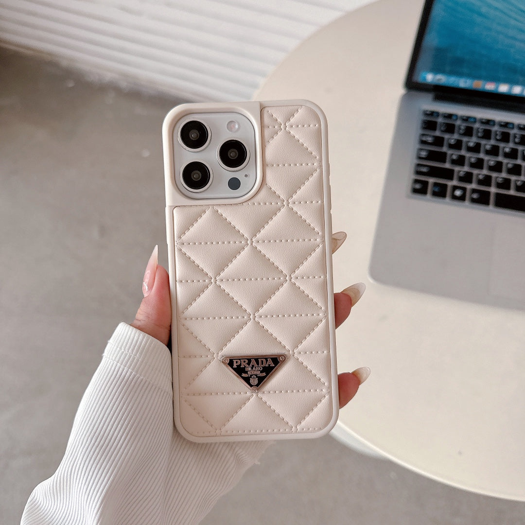 Trendy Triangle Logo Embossed Leather Case
