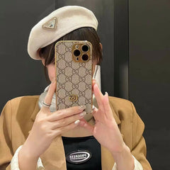 Classic Electroplated Leather Metal Logo Case