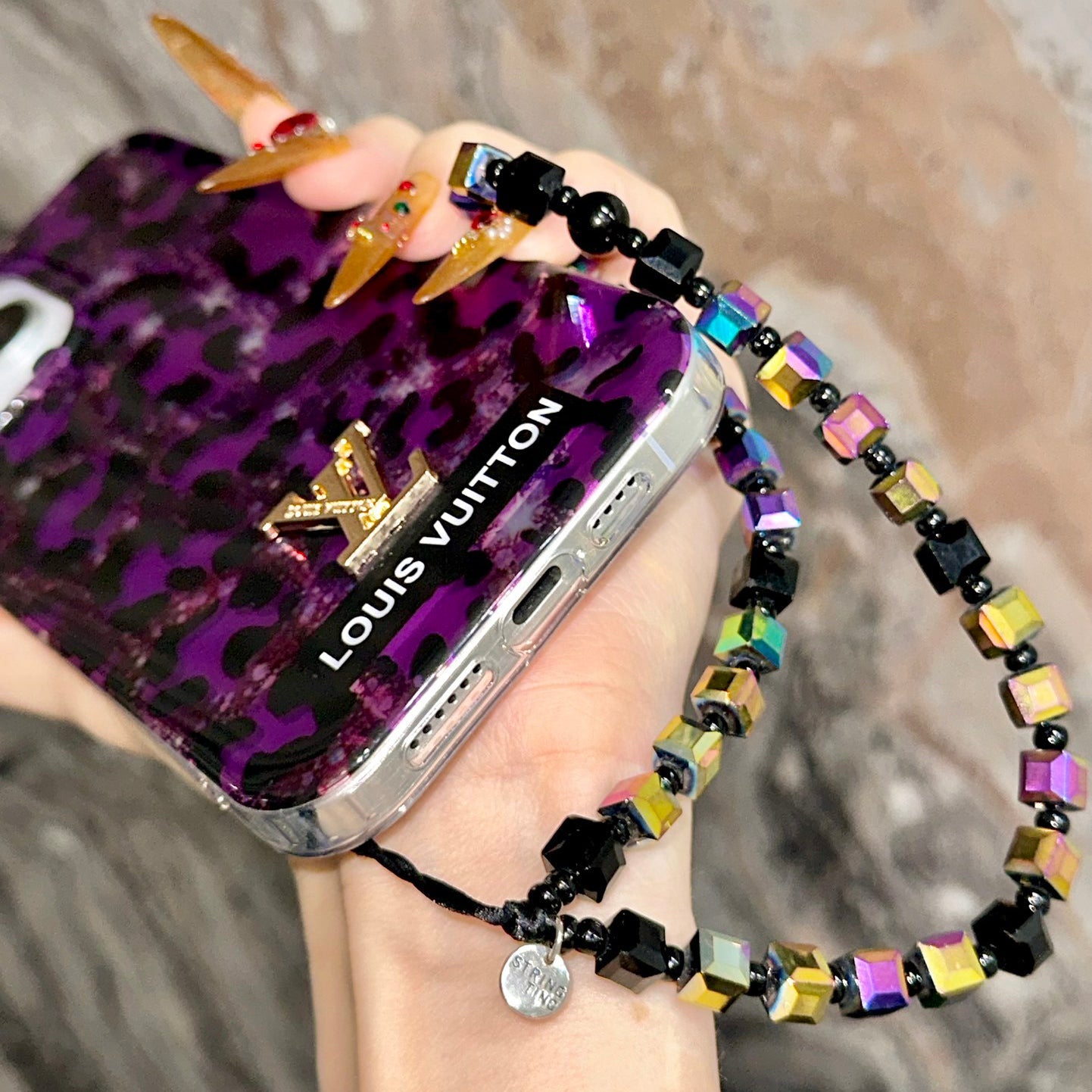 Shiny Purple Gold Leopard Print Laser Bracelet Case