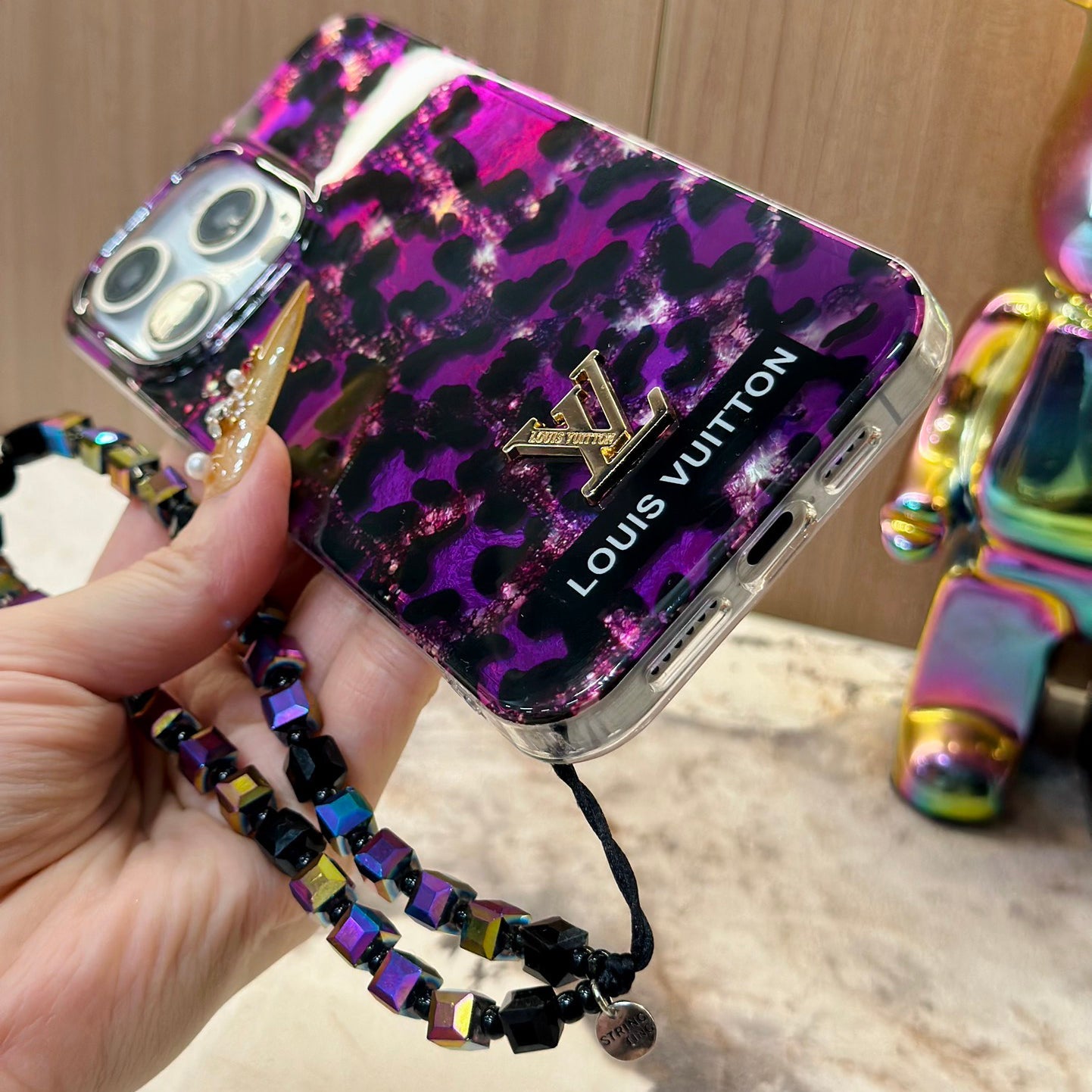 Shiny Purple Gold Leopard Print Laser Bracelet Case