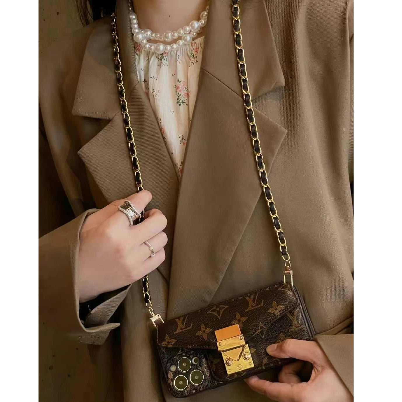 Leather Embossed Crossbody Card Case
