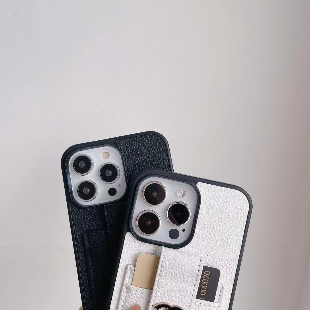 Classic Black and White Leather Card Holder Case